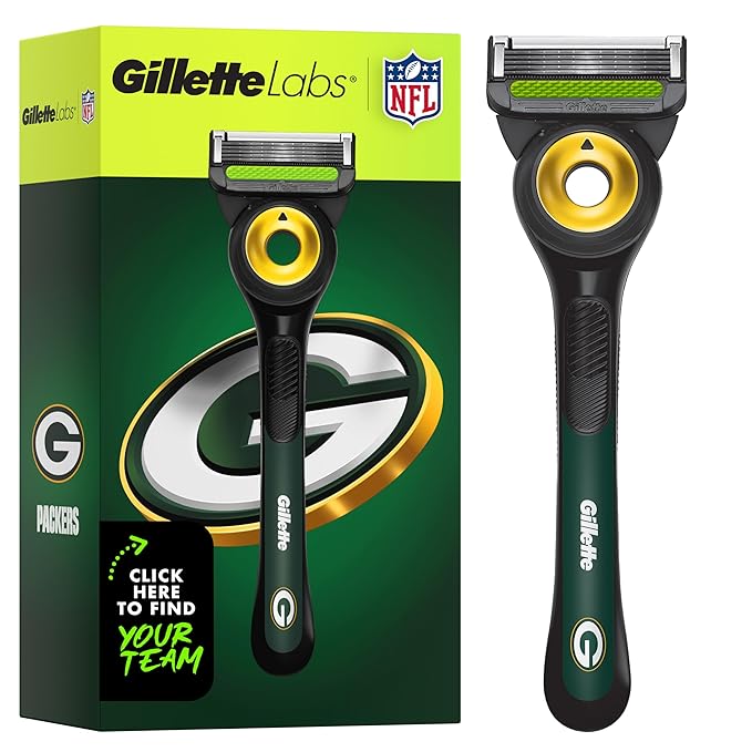 Gillette Labs Special NFL Packers Edition Shaving Razor for Men - 1 Handle, 1 Razor Blade Refill, Perfect for Game Day Grooming, GilletteLabs with Exfoliating Bar