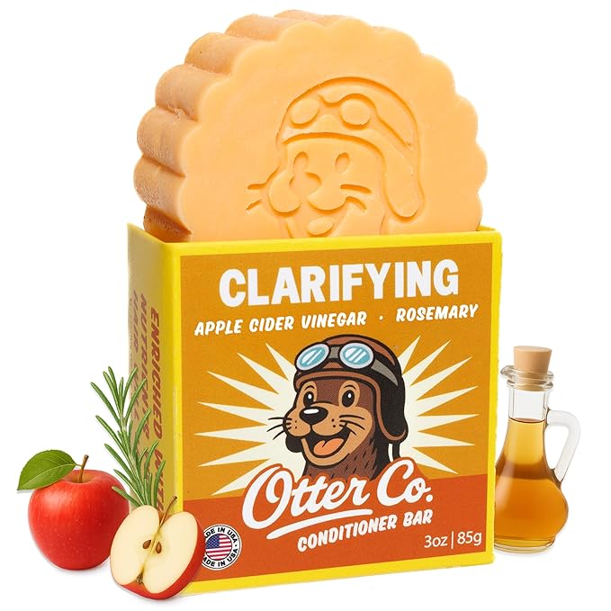 Otter co. Clarifying Apple Cider Vinegar Conditioner Bar – Argan oil, Rosemary, Jojoba & Castor – Hydrating, Vegan, Sulfate Free & Non Toxic – For Women Bar Conditioner, All Hair Types, Made in USA