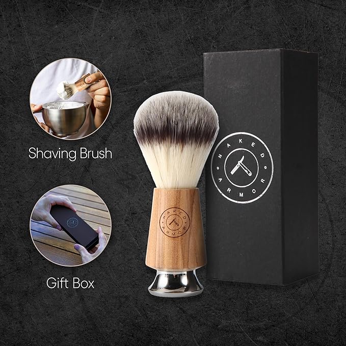 Synthetic Badger Hair Shaving Brush - Futura Synthetic Badger Hair + Handmade Olive Wood Shave Brush, Exfoliating Stiff Bristles, Thick & Creamy Lather For A Great Shave, Pre-Shave & Barber Approved