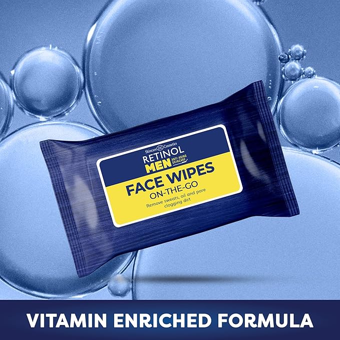 LIVAURA Retinol Men’s Individually Wrapped Wipes, Large Face and Body Wet Wipes with Micellar Water and Vitamins A-C-E, 30 Travel Essentials