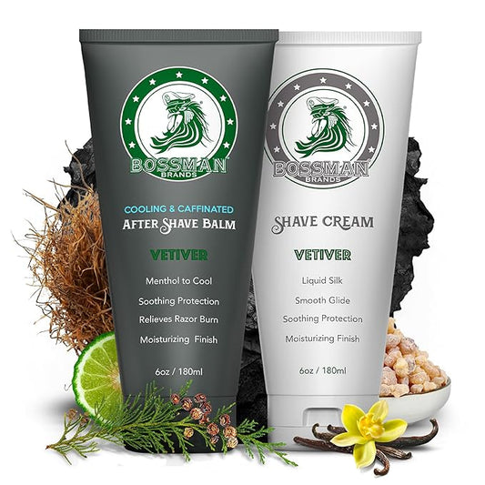 Bossman Silk Lotion Shaving Cream & Cooling After Shave for Men Combo – Shave Cream & After Shave Balm for Men (Vetiver X Scent)