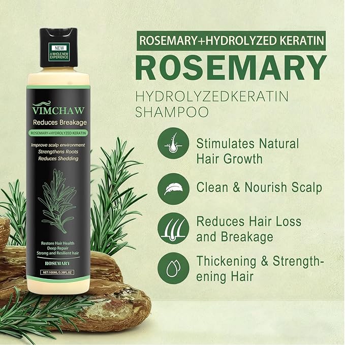 Organic Rosemary Hair Growth Shampoo,Strengthening Shampoo with Hydrolyzed Keratin and natural extract of rosemary for Thinning Hair & Hair Loss (1 bottle)