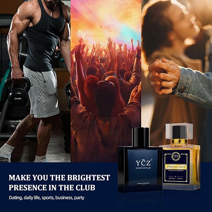 Ycz Cologne for Men Set, 1.7oz(50ml) Bottled Marine Perfume & Carnival Men Perfume, Long Lasting Spicy Wood Fragrance, Elegant Unique, Sleek Bottle Design for Christmas Gifts Ideal