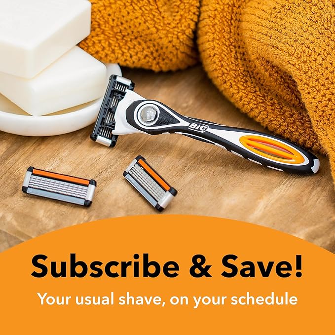 BIC Flex 5 Refillable Razors for Men, Long-Lasting 5 Blade Razors Refills for a Smooth and Comfortable Shave, 8 Razor Cartridges