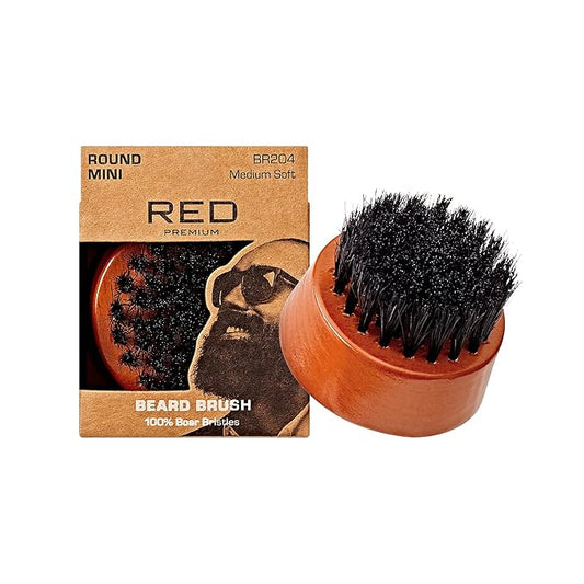 Red by Kiss Beard Brush with 100% Natural Boar Bristles for Men, Premium Wooden Brush, Beards Mustaches Grooming Shaving Comb, Tame and Soften Facial Hair (Round Mini)