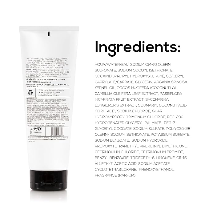 MARLOWE. No.172 Classic Mens Shampoo, Clarifies, Invigorates and Refreshes Hair with Moisturizing Argan Oil & Coconut Oil, All Hair Types, Paraben & Phthalate Free, 8 Fl Oz