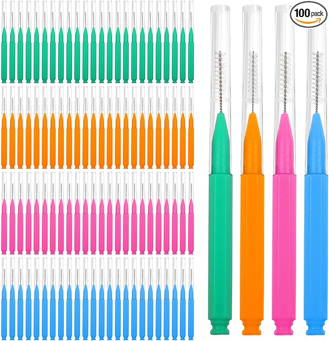 100 Pcs Interdental Brushes Braces Brush for Cleaner Dental Cleaning Tools Soft Tooth Floss Picks for Braces Bridges Care, Portable Bendable Heads