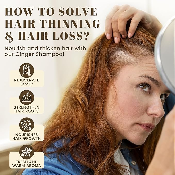 Ginger Hair Growth Shampoo, Thickening Shampoo 473 ml(16 fl.oz), For All Hair Types, with Herbal Essential Oils and Plant Extracts for Thinning Hair for Women and Men