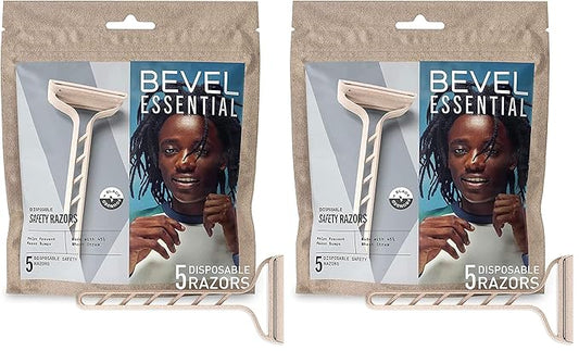 Bevel Essentials Disposable Safety Razors for Men, Double Edge Stainless Steel Blade Helps Prevent Nicks and Razor Bumps, Travel Essentials, 5 Count (Pack of 2)
