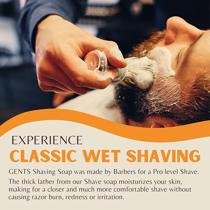 G.B.S Men's Shaving Soap 97% All Natural Enriched With Shea Butter and Glycerin, Creates Rich Lather Form, 3 Oz Each Pack of 2 (1 Sandalwood Round Shaving Soap, 1 Bay Rum Shaving Soap)
