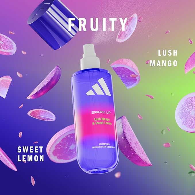 adidas Vibes Spark Up Fragrance Hair & Body Mist for Women, Mood-Boosting, Notes of Lush Mango & Sweet Lemon, For Any Occasion, 7.9oz