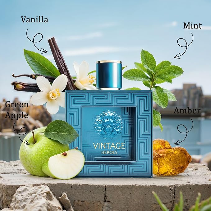 META-BOSEM Mens Cologne Set, Eau de Parfum, 4 Pack (3.4 oz / 100 mL Each), AQUA, Vintage Heros, Amazing Code, Number One, Blue Office Rotation, for clean workdays and polished evenings