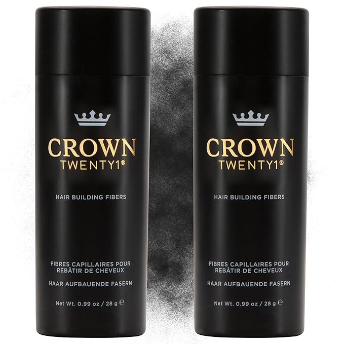 CROWN Hair Building Fibers Multipack (2 x 28g) - Instantly Cover Fine & Thinning Hair for a Thicker, Fuller Look - A Natural Keratin Concealer - 13 Shades for Men & Women - Black
