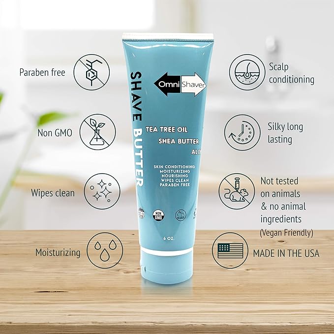 OmniShaver Shave Butter – Moisturizing Shaving Cream for Men & Women | Sensitive Skin Formula | Travel Size 6 oz | Aloe, Tea Tree & Shea Butter - Pack of 4