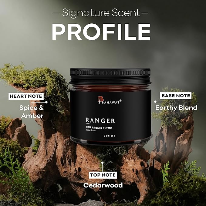BAHAWAT Hair & Beard Butter for Men Leave-in Conditioner - Cedar Forest scent - Strengthen & Soften– Made in USA -Organic Natural Ingredients | The Best Beard Butter - 2 oz.