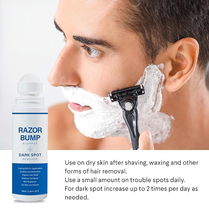 Razor Bump Stopper with Ingrown Hair Treatment: Razor Bumps Treatment for Men and Women, After Shave Solution for Ingrown Hairs and Razor Burns, Roll on Applicator - 3.38 Fl Oz