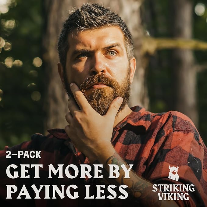 Striking Viking Beard Oil for Men - 2 Fl Oz, Pack of 2, Sandalwood - Nourishing Argan & Jojoba Oil Blend - Soothing Almond & Tea Tree Beard Conditioner - Promotes Fuller Facial Hair Growth