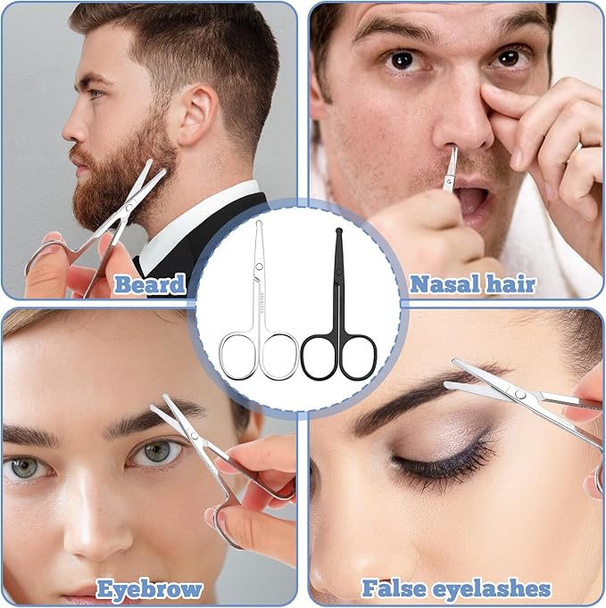 4 Pcs Nose Hair Scissors, Rounded Tip Eyebrow Scissors Stainless Steel Blunt Tip Trimmer Will Not Hurt the Nasal Cavity for Nose Eyebrow Eyelashes Trimming Mustache Beard Grooming