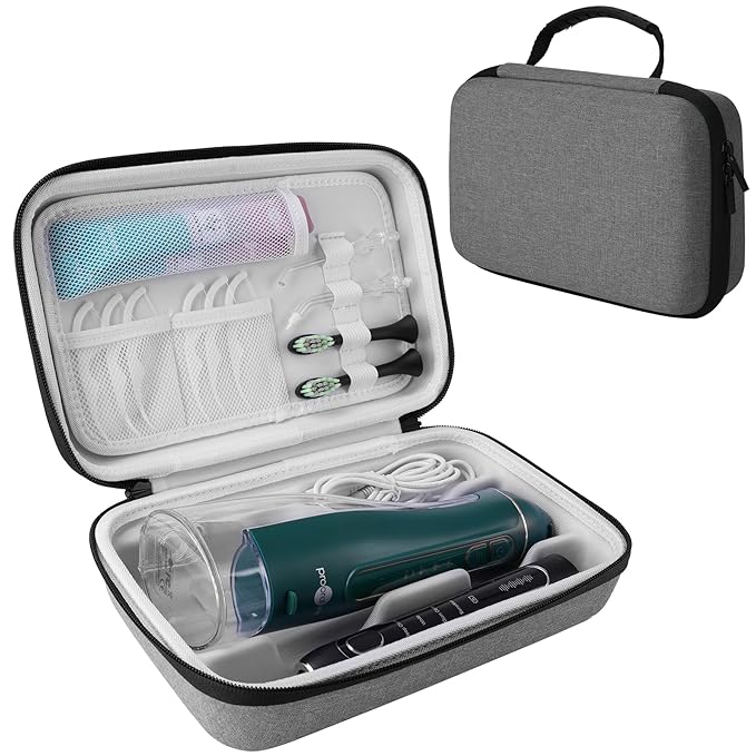 SMYV Water Flosser Travel Case, Portable Cordless Oral Irrigator Travel Organizer with Handle, Hard Eva Storage Bag for Flosser, Electric Toothbrush, Toothpaset and Irrigator Accessories (Grey)