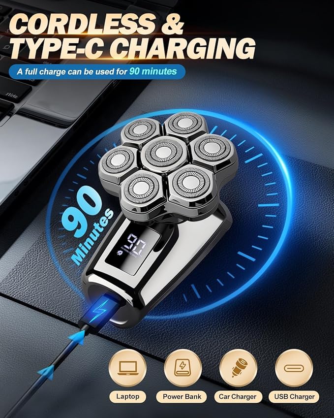 Head Shavers for Bald Men, Electric Detachable Head Shaver for Male, Waterproof Wet Dry Body Bald Head Shaver, Rechargable Rotary Shavers/Razor for Husband Father Gifts Stocking Stuffers