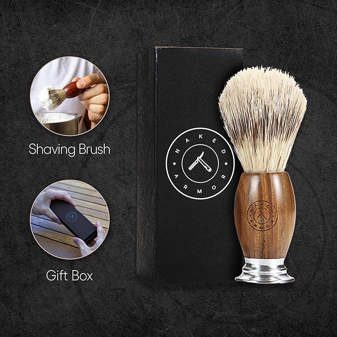 Synthetic Badger Hair Shaving Brush - Futura Synthetic Badger Hair + Handmade Sandalwood Shave Brush, Exfoliating Stiff Bristles, Thick & Creamy Lather For A Great Shave, Pre-Shave & Barber Approved