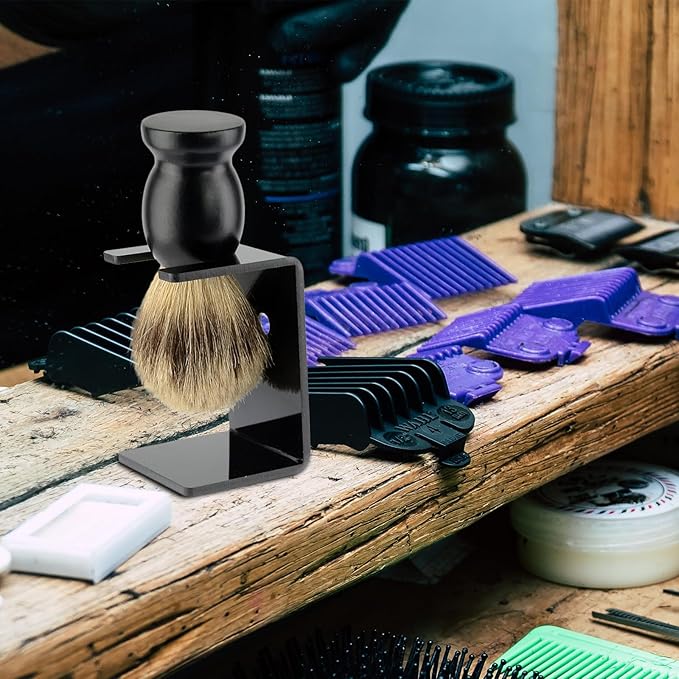NUOBESTY Bathroom Razor Stand and Beard Brush Holder, Black Shaving Brush Rack with Razor Organizer, Men's Shaver Station for Desktop Bathroom Use