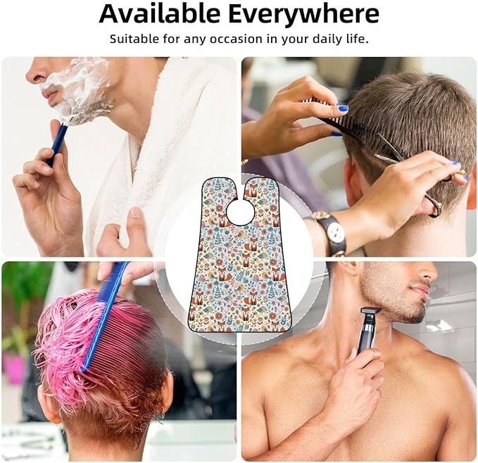 Waterproof Beard Trimming Bib, Non-Stick Hair Catcher for Men Shaving, Grooming Apron for Husband Dad, Floral Flowers Foxes Shave Bib
