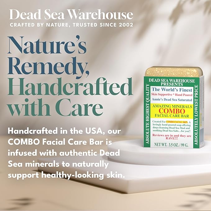 Dead Sea Warehouse - Dead Sea COMBO Facial Care Bar - Face Soap for Women and Men - Clarifying Dead Sea Mud & Salt Soap for Combination Skin, Handmade & Unscented, 3.5 oz - 4 Pack