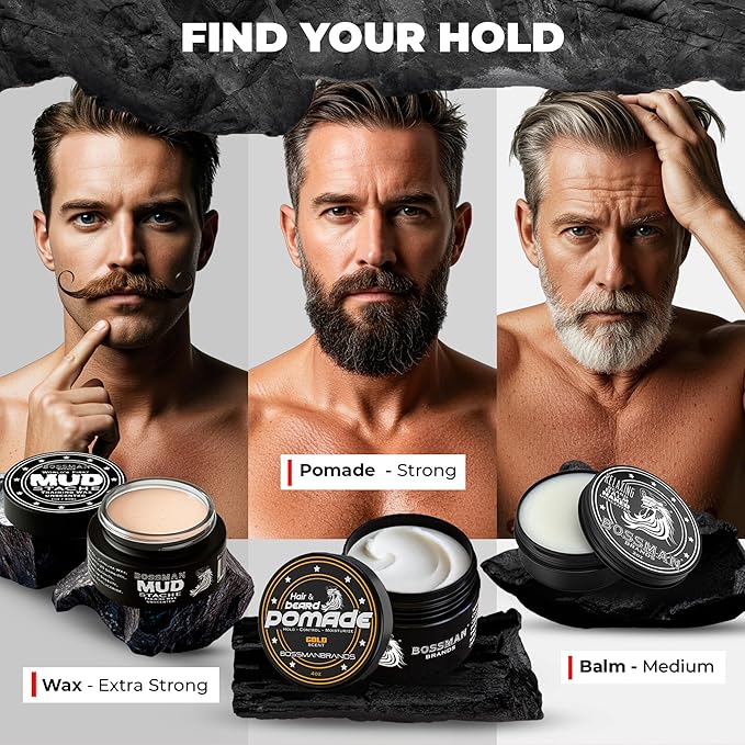 Bossman Hair & Beard Pomade for Men (Gold Scent) – Medium Hold & Moisturizing for Hair, Beard & Mustache Styling – Made in USA