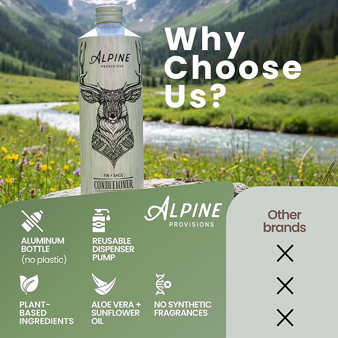 Alpine Provisions Natural & Organic Conditioner with Fir & Sage – Moisturizing Hair Conditioner with Aloe Vera, Sunflower Oil & Essential Oils – Sulfate-Free, Vegan, Plant Based – 16.9 fl oz