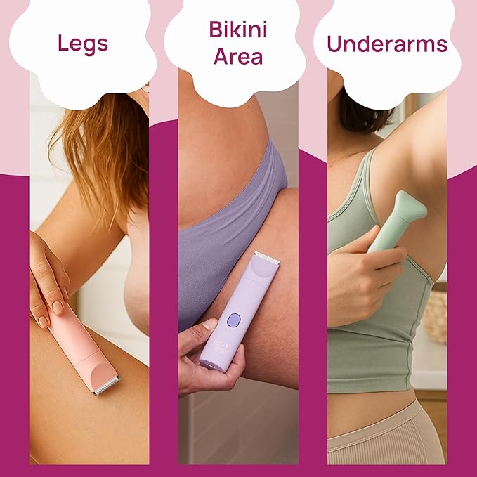 HAPPY CURVES Smoothie 2.0 Bikini Trimmer - Electric Razor for Women, Waterproof Hair Groomer with Adjustable Guards, Personal Shaver for Pubic Hair, Ladies Intimate Shaver and Body Trimmer (Guava)
