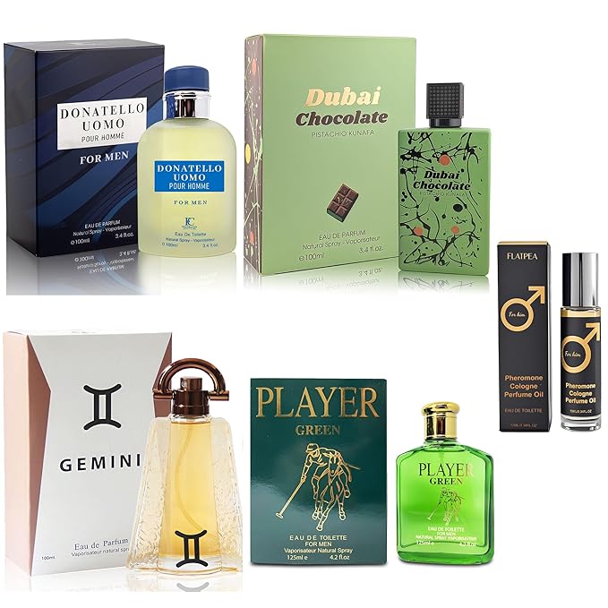 Men's Cologne Gift Set - Variety Pack of 4 Long Lasting Fragrances with 10ml Pheromone Cologne (Donatello UM Dark Blue/Dubai Chocolate Green/Player Green/GEMINI)