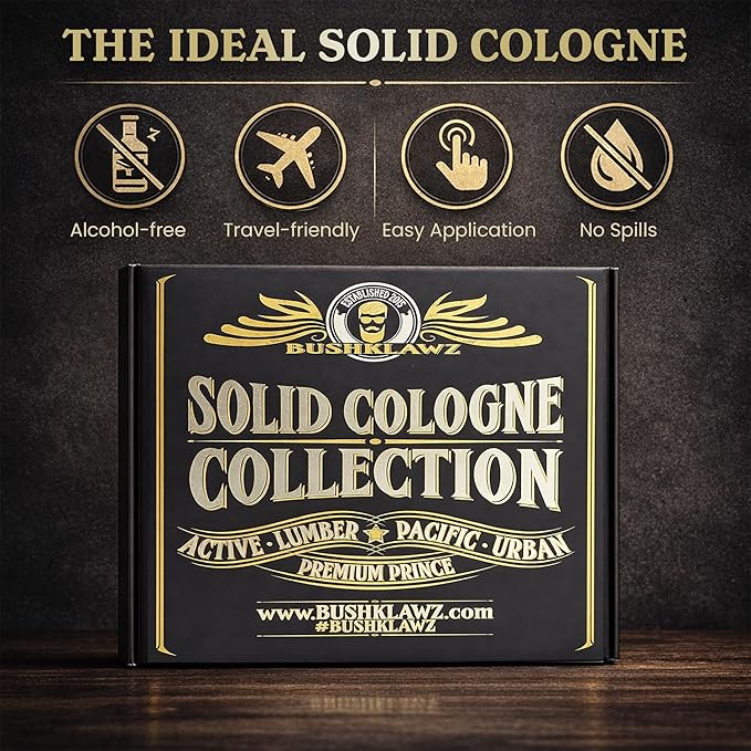 Premium Prince Solid Cologne 1 oz Variety Gift Set Alcohol Free Natural Concentrated Full Size Travel Friendly Tins Men's Fragrance 4 Manly Scents to Satisfy all Types of Viking Cannon Black Prime