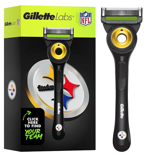 Gillette Labs Special NFL Steelers Edition Shaving Razor for Men - 1 Handle, 1 Razor Blade Refill, Perfect for Game Day Grooming, GilletteLabs with Exfoliating Bar