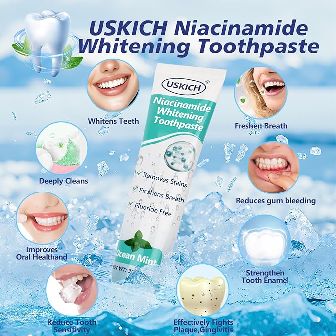 3 Pack Niacinamide Whitening Toothpaste,Natural Whitening Fluoride Toothpaste, Nicotinamide White Toothpastes with Ocean Mint,Deep Cleaning Care,3 Oz Tubes