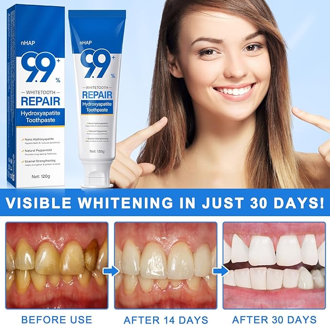 9.9% Hydroxyapatite Toothpaste - 2 Pack, Protects Enamel and Strengthens Teeth, Cleans and Cares for Oral Health, Freshens Breath, Non-Irritating, Natural and Safe, 8.46 Oz