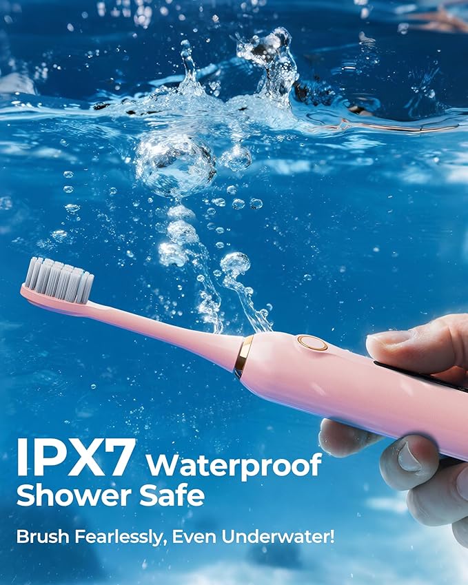 Pink Electric Toothbrushes, with 4 Brush Heads, 1 Travel Toothbrush Case, for Adults and Kid Electric Toothbrush, Long 180-Day Battery Life, 6 Modes, IPX7 Waterproof, Smart 2-Minute Timer.