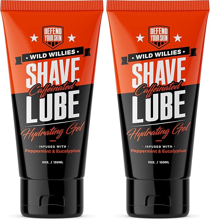 Premium and Hydrating Shaving Gel, Shave Lube by Wild Willies - Formulated with Caffeine, Calming Jojoba Oil & Cooling Eucalyptus Oil to Reduce Redness, Fight Nicks, Cuts, and Razor Burns (Pack of 2)