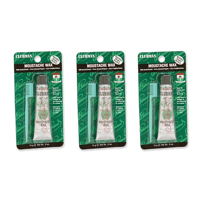 Clubman Pinaud Moustache Wax with Comb Applicator, Neutral, 0.5 Oz (Pack of 3)