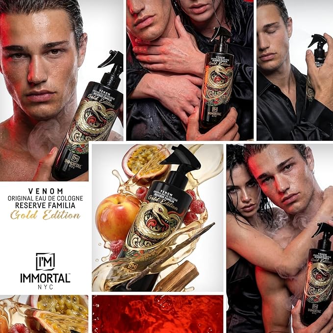 Immortal NYC Venom 'NEW GOLD EDITION', After Shave Spray Body/Face Men's Cologne, 17oz/500ml, Exclusive Barbers, Refreshes, Revitalizes and Relieves Face and Skin, Moisturizing Formula After Shaving