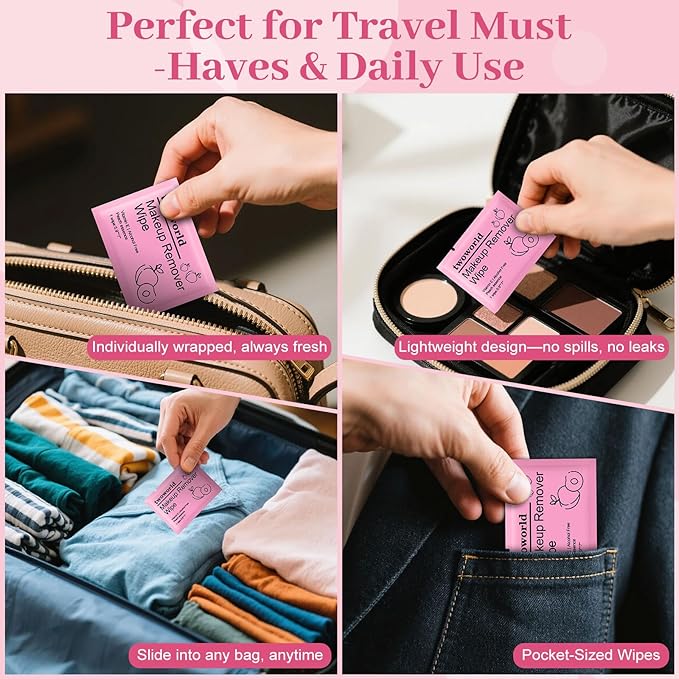 Makeup Remover Wipes Bulk Individually Wrapped,Travel Makeup Wipes Gentle for Face Cleansing Mascara Lipstick Travel Hotel（honey peach,pack of 100)
