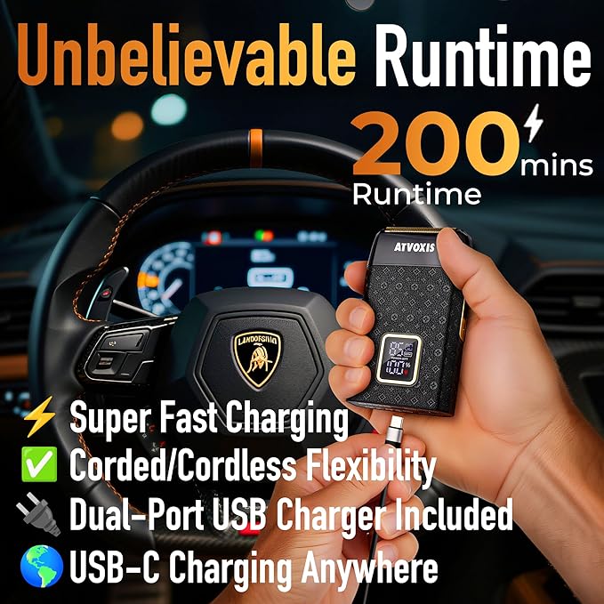 8500RPM Leather-Wrapped Close Shave Foil Shavers for Men, Portable 3-Speed Electric Foil Razor with Travel Case, Cordless 200min Runtime, USB-C Rechargeable, Fast Charging, Charger Included