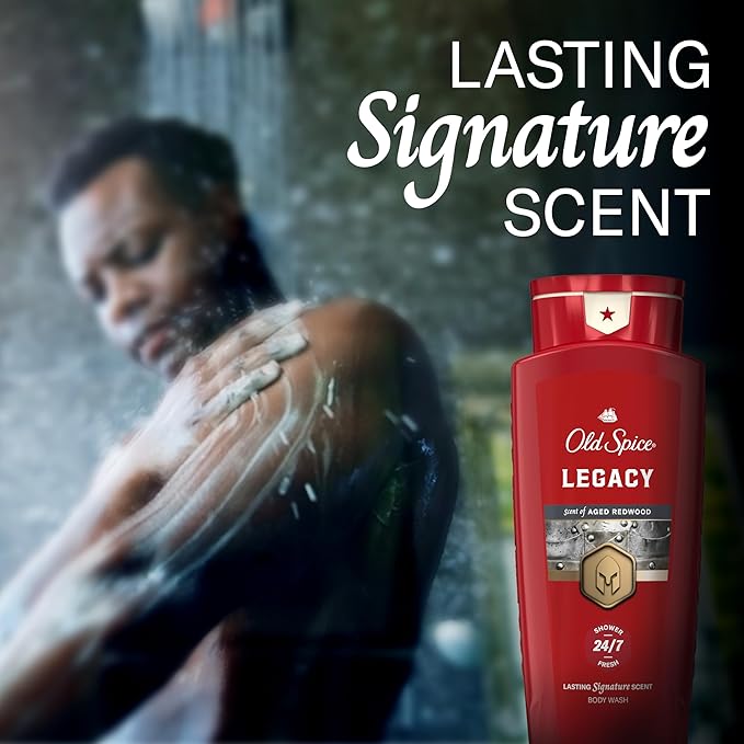 Old Spice Body Wash for Men, 24/7 Shower Fresh & Clean with Daily Use, Lasting Signature Scent, Refreshing Lather, Moisturizing Formula, Legacy with Coconut, Pine & Cedar Scent, 16 oz