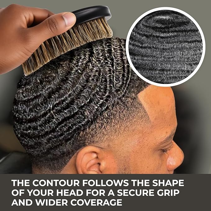 GUARD&MARINE Wave & Beard Brush for Men – Natural Boar Bristles, Palm Curve Design, Wood Handle – Shapes 360 Waves & Softens Beard