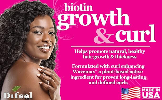 Difeel Growth and Curl Biotin Shampoo 12 oz. - Curly Hair Shampoo for Hair Growth, Natural Curl Shampoo