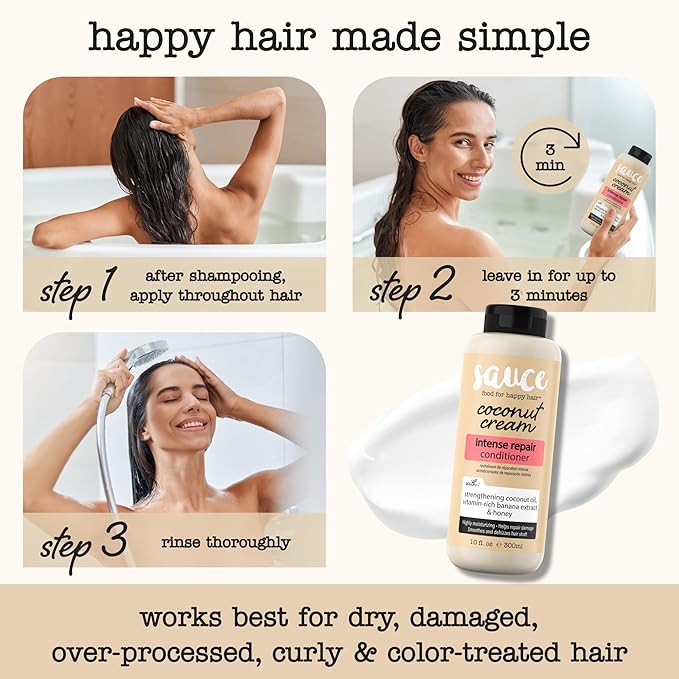 SAUCE BEAUTY Coconut Cream Conditioner for Dry, Damaged, Frizzy, Curly Hair with Coconut Oil, Paraben & Sulfate-Free, 10 Fl Oz | Intense Repair, for Dry, Revitalizing, Banana, Honey
