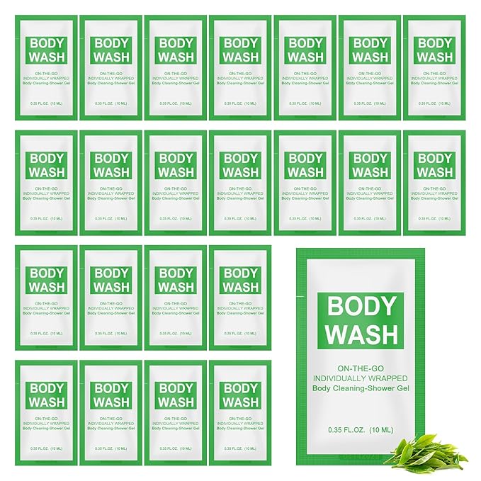 Travel Size Body Wash Packet Bulk Pack of 10,Individually Wrapped 0.35 fl oz(10 ml) Disposable Small Mini Bath Shower Gel Toiletries Supplies for Hotel,Guests,Homeless,Charity,Gym