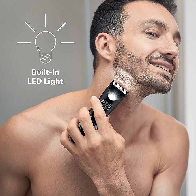 CHARGEWORX Manscape Body Trimmer for Men, Nose Hair Trimmer & Beard Clipper, Electric Groin & Pubic Groomer, Waterproof IPX5, Ceramic Blades, LED Light, Rechargeable Battery Powered