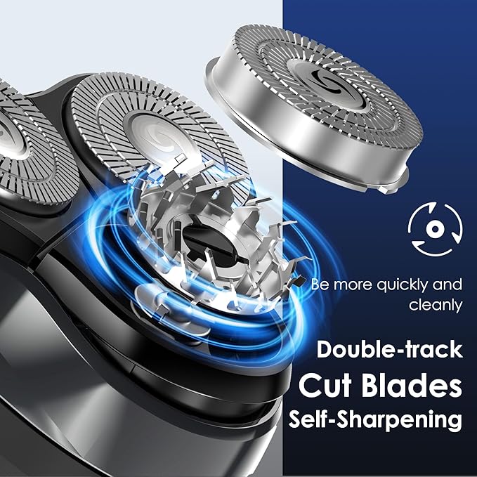 Electric Rechargeable Shaver for Men,Wet & Dry Electric Razor, IPX7 Waterproof Rotary Shaver for Men,4D Floating Head, LED Display,Type-C, Travel-Friendly, Black