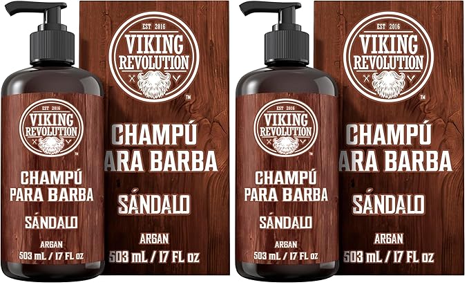 Viking Revolution Beard Wash Shampoo w/Argan & Jojoba Oils - Softens & Strengthens - Sandalwood Scent - 17 oz Shampoo (Pack of 2)